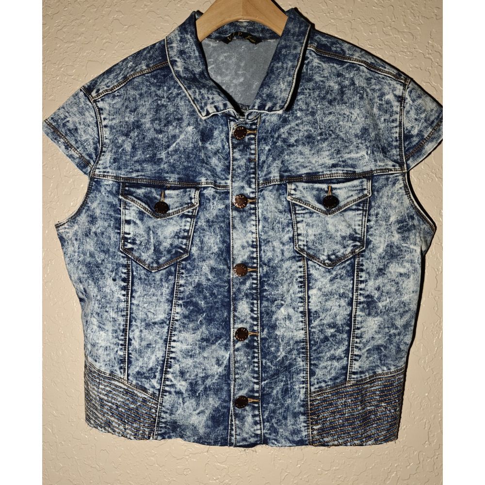 VIP Jeans Cropped Size 1x Stonewash Denim Stretchy Cap Sleeves Skinny‎ 1990s Y2K